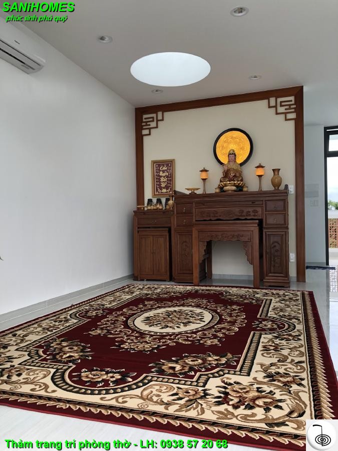 Thảm trải trang trí ở đền đình khong gian phong tho noi that gia dinh tham hoa van co dien