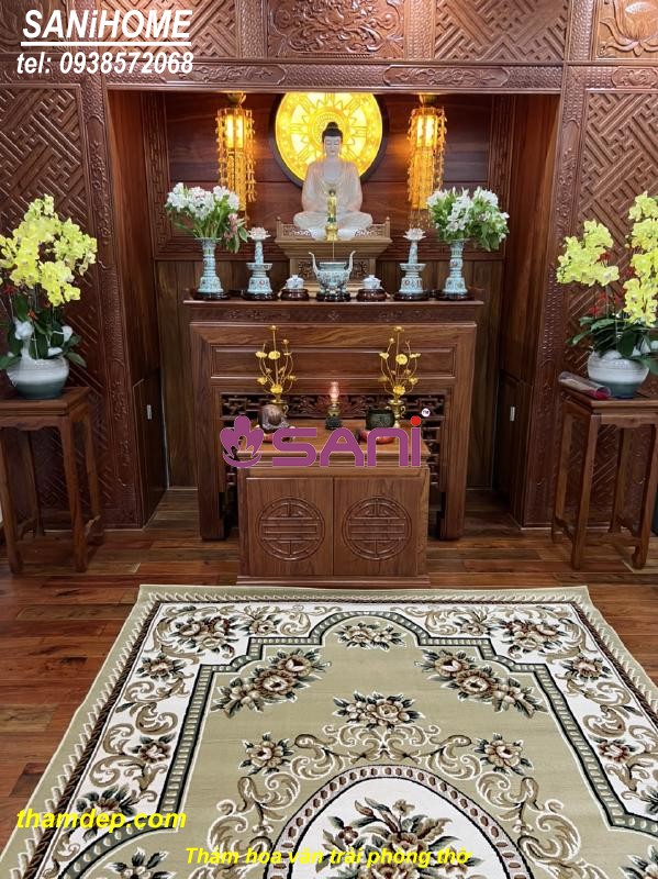 Phòng thờ được chon mẫu thảm hoa văn trải sàn