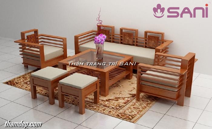 Thảm trải dưới bộ salon gỗ
