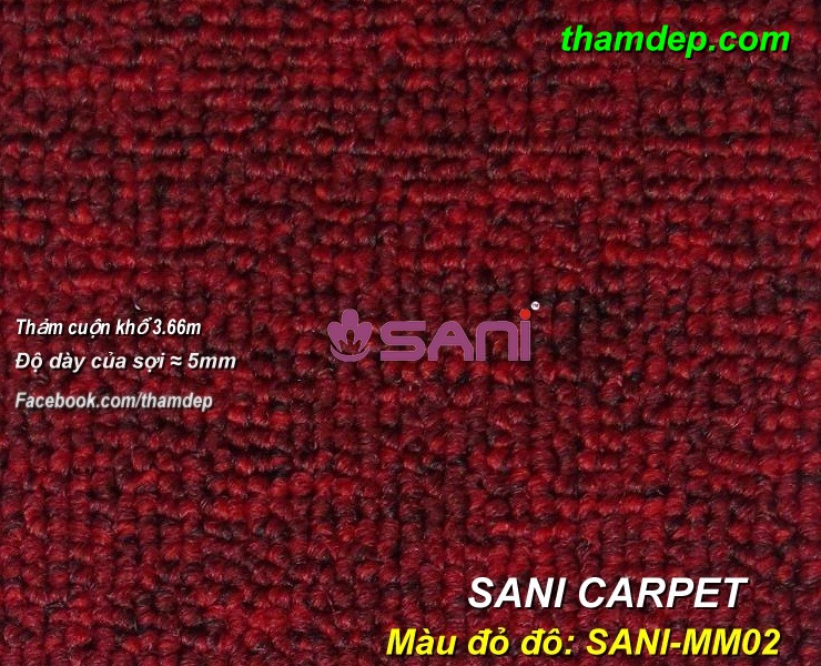 thảm cuộn một màu trải văn phòng tham-sani-mau-do-do