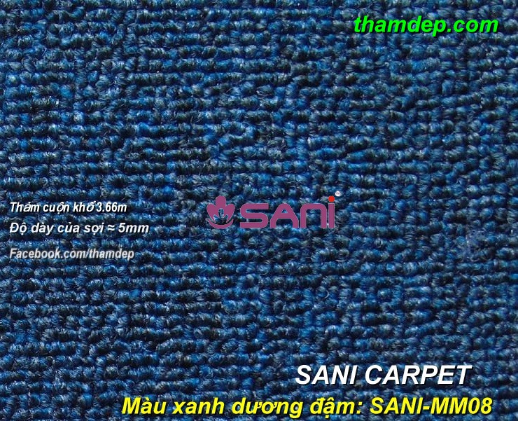 thảm cuộn một màu trải văn phòng tham-sani-xanh-duong-dam