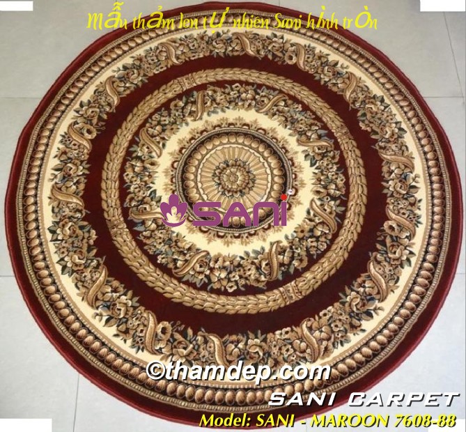 Thảm tròn hoa văn SANI tham-tron maroon 7608-35