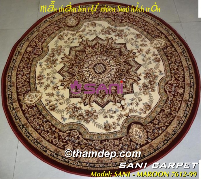 Thảm tròn hoa văn SANI tham-tron maroon 7612-35
